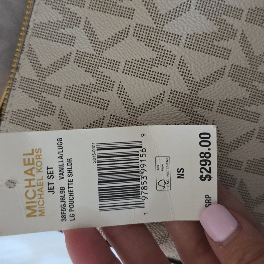 Michael Kors Ivory Logo Shoulder Bag with Brown Strap and Gold Hardware. New !! - Picture 2 of 3